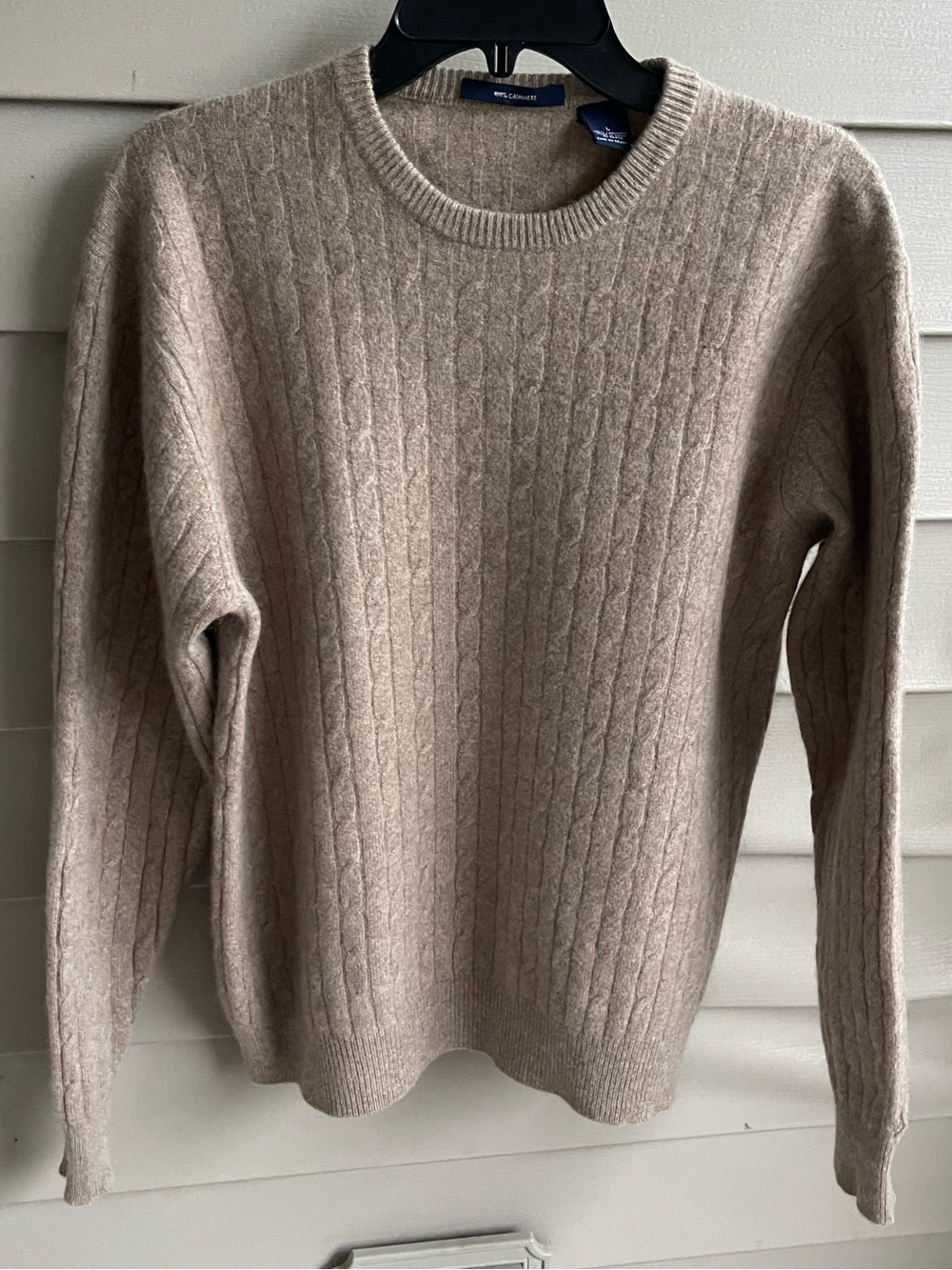 100% Cashmere Cableknit Sweater Crewneck Men’s Sz L Tan Academia Old Money Fall